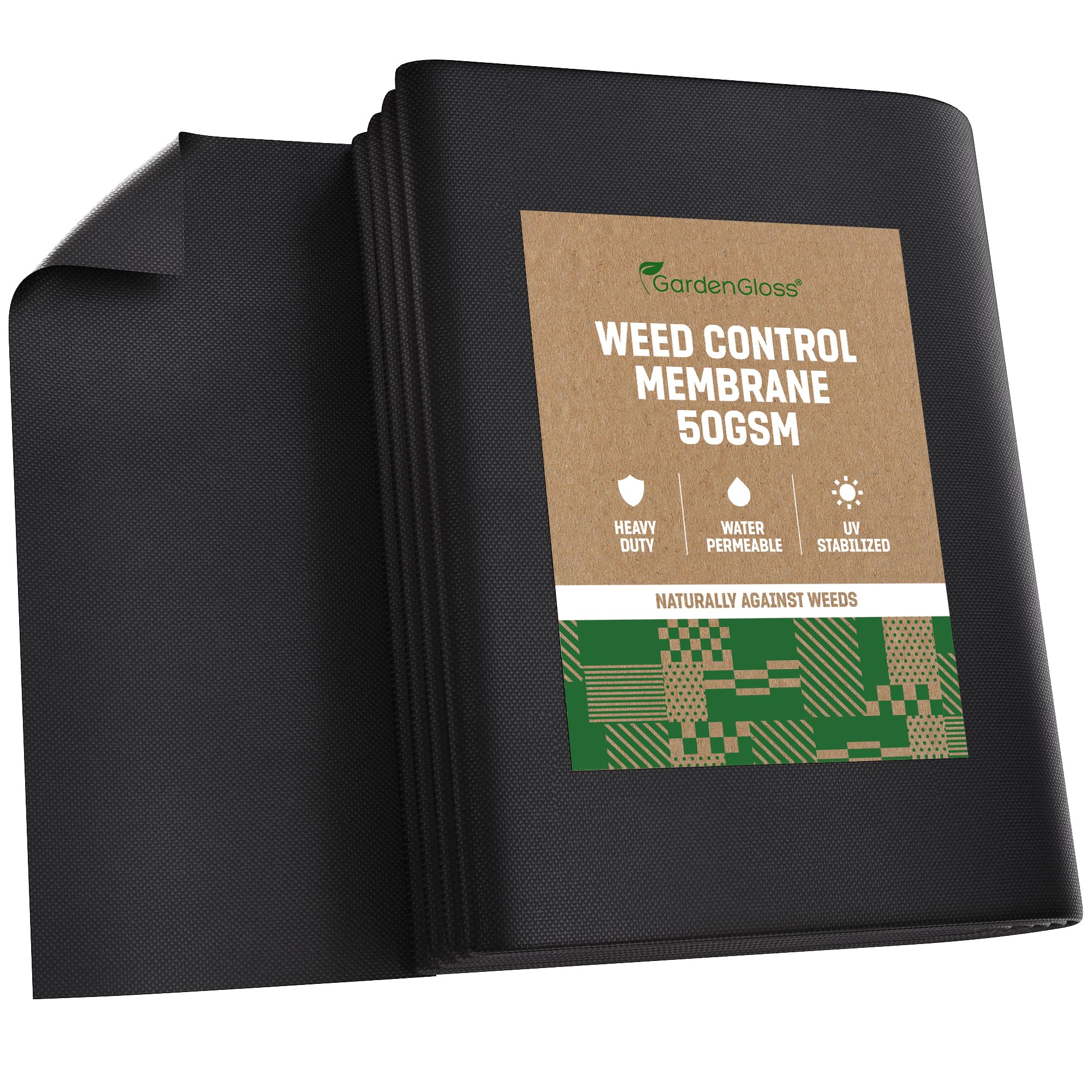 Gardengloss Black Gardengloss® 20M2 Weed Control Membrane (50Gsm) - Water Permeable And Tearproof Weed Barrier Fabric - Weed Control Fabric With High Uv-Stabilisation (10M X 2M, Folded)
