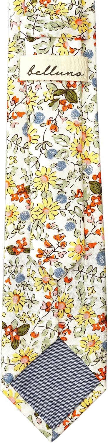 BELLUNO Cotton Floral Tie for Men, Skinny Flower Necktie for Wedding, Party, Activities, Cotton Slim Tie + Gift Box - Image 3