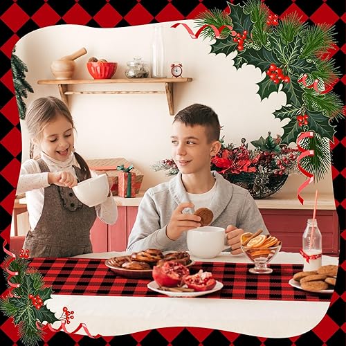 Miniatura 7 de Preboun Camino de mesa a cuadros color negro y rojo, mantel de plástico a cuadros para camping, vacaciones, fiesta de cumpleaños, mesa de comedor,