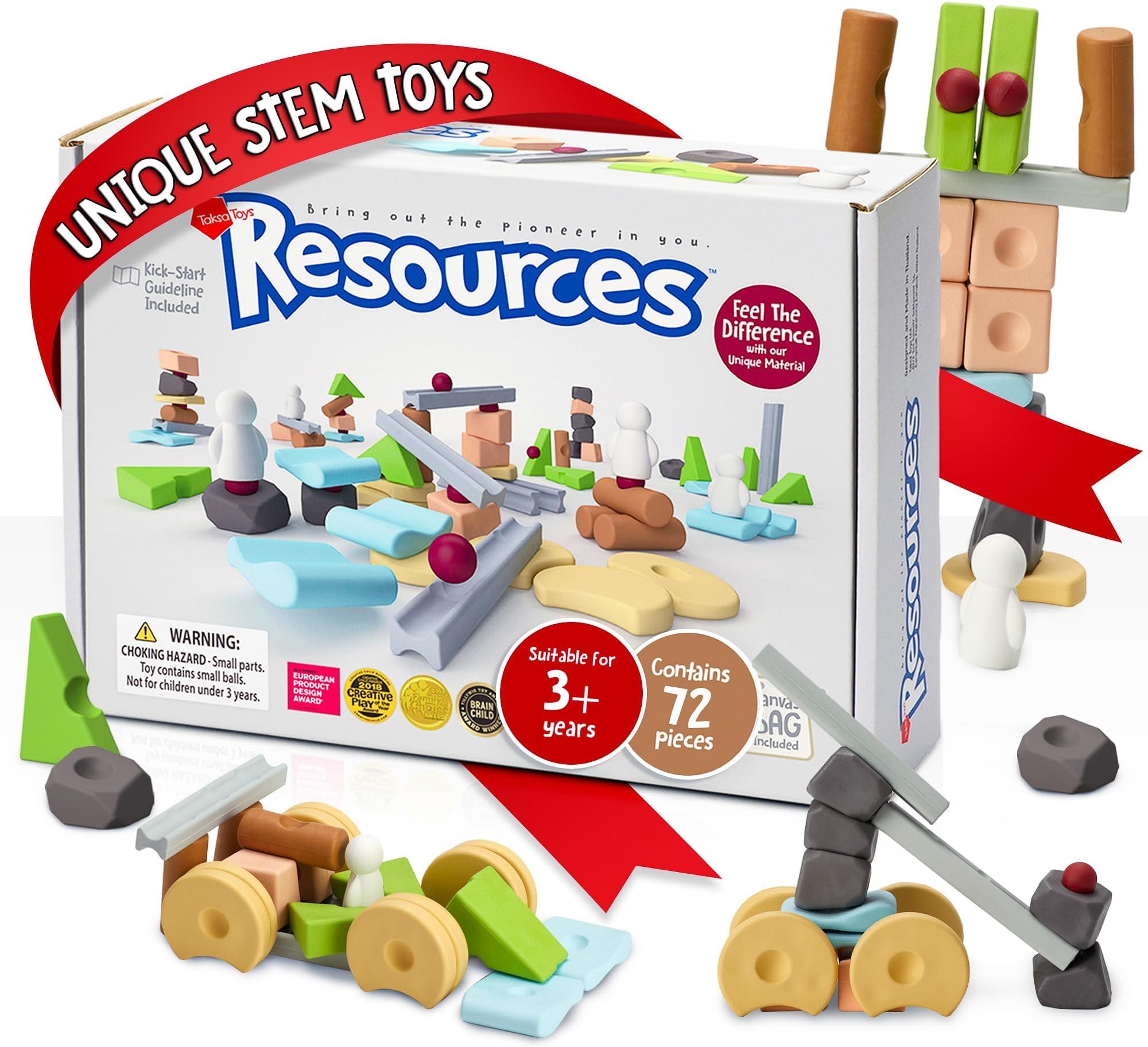 Taksa Toys Educational Building Blocks for Kids Ages 3 4 5 6 7+ Years Old, Reggio Emilia Stem Toys, Montessori Toys for Girls, Boys Unique Preschool Learning & Stacking Resources, Gift Pack 72 Pcs