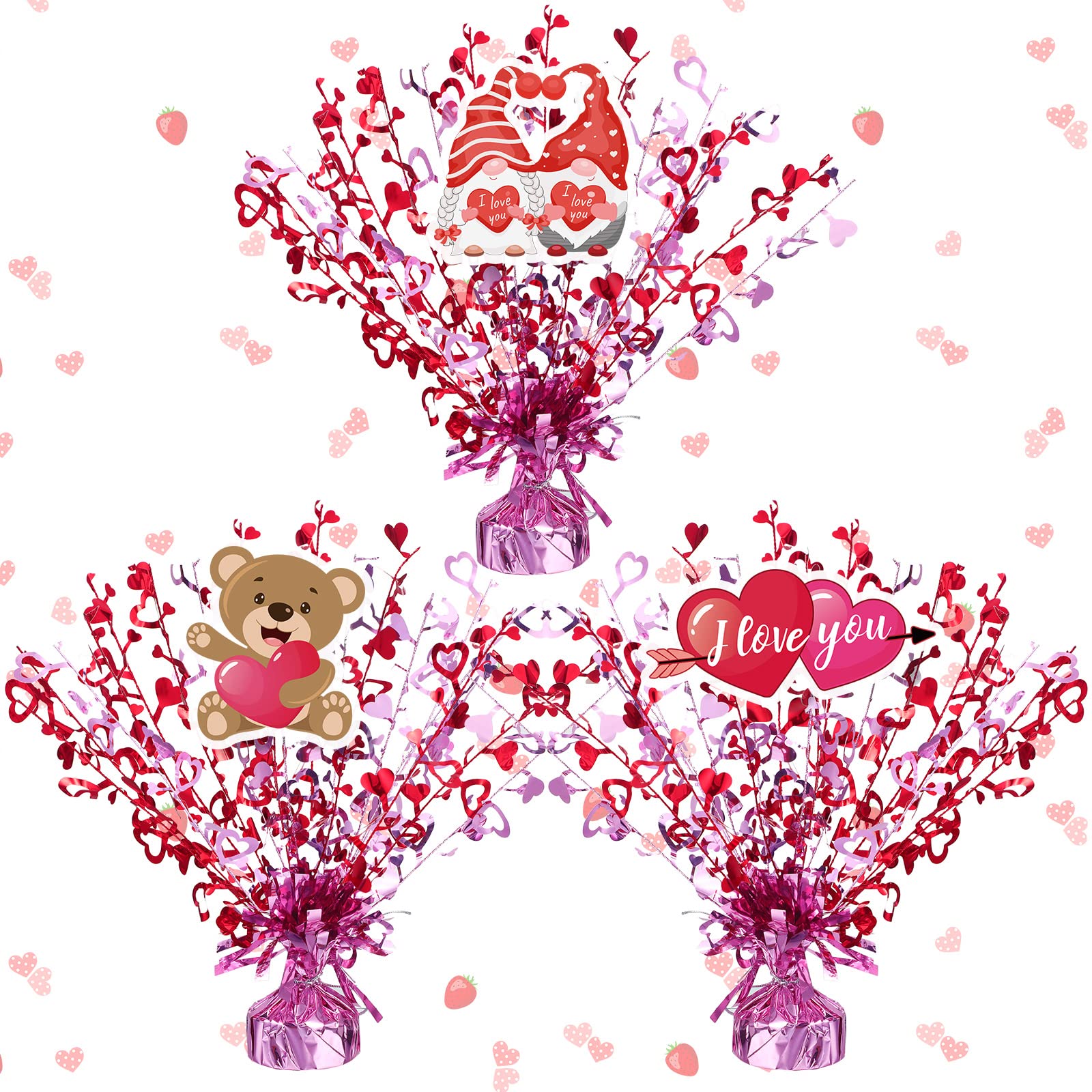 Capoda 3 Pcs Valentine's Day Table Decorations Red Pink Heart Metallic Foil Spray Centerpieces Balloon Weight Cut Out for Anniversary Classroom Party Decoration Women Birthday Gift