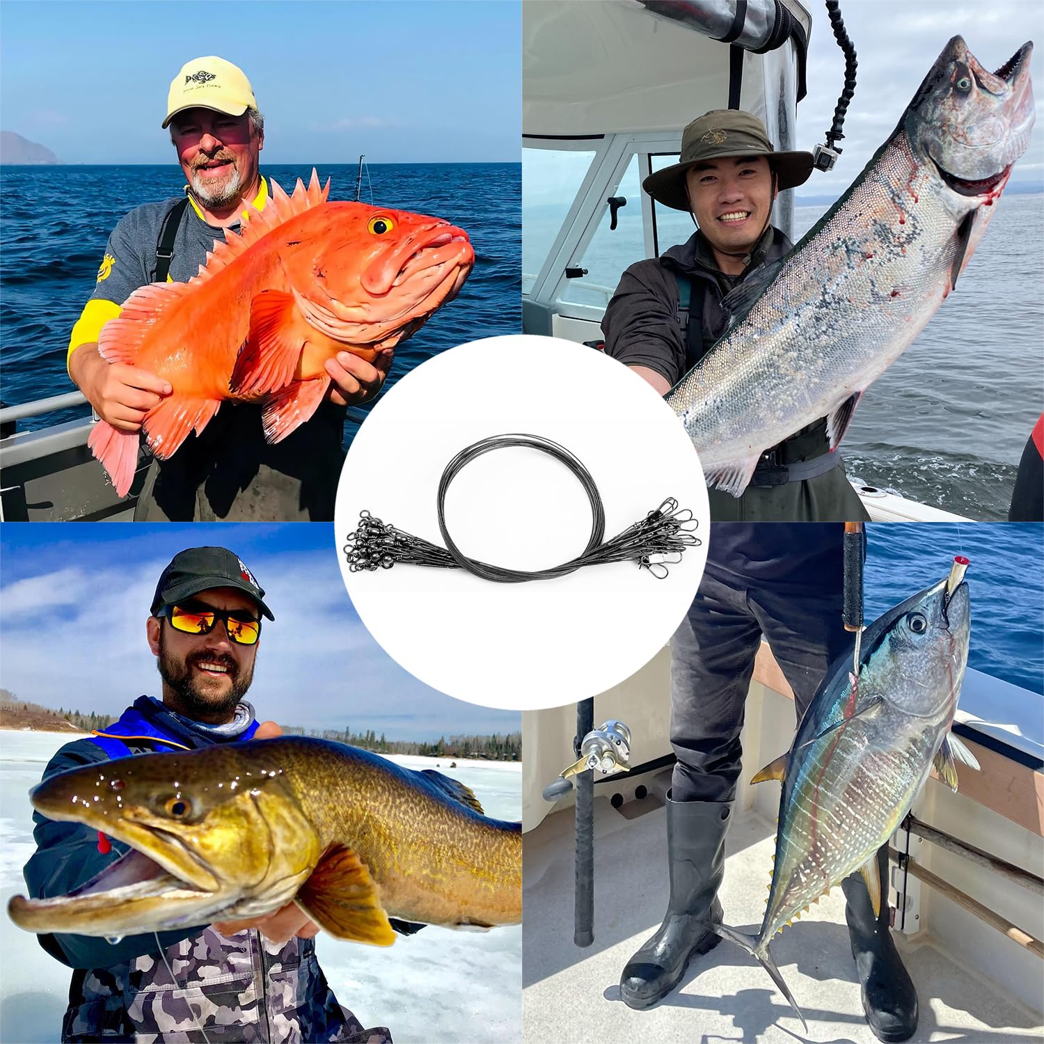 Línea de Pesca Antimordeduras de Acero Inoxidable 50 Unidades 10cm 15cm 20cm 25cm 30cm para Agua Salada y Agua Dulce