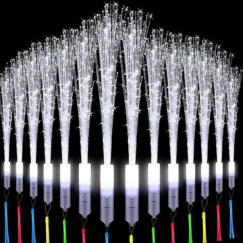 LED Leuchtwedel Set,12 Stück Hochzeit Leuchtwedel,Glasfaser Leuchtstab,LED Leuchtstäbe,Leuchtstab Kinder,Hochzeit Glasfaserlampe,Leuchtstab Leuchten im Dunkeln,Leuchtstäbe für Hochzeit Partys Konzert - Faser-flash-stick-weiß 12 Pcs