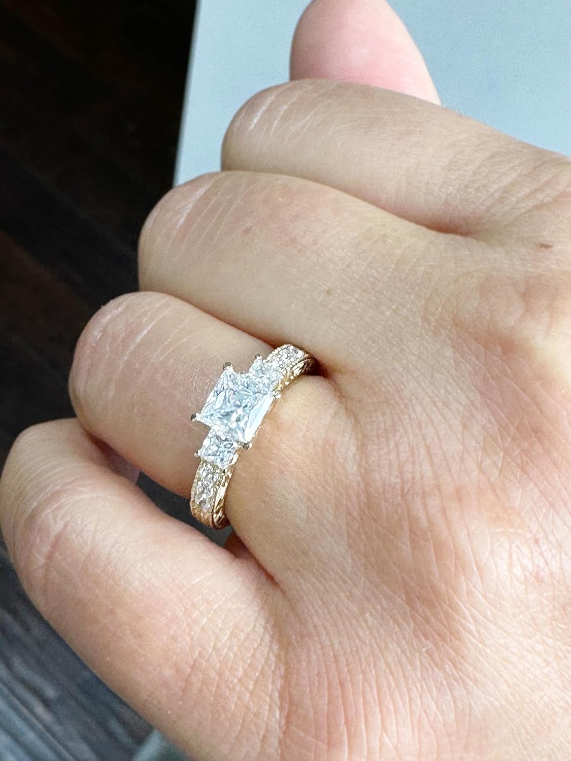 Princess Cut Moissanite Engagement Ring Antique Style In 14k Solid Yellow Gold Wedding Ring Three Stone Style Bridal Ring 1.60ctw