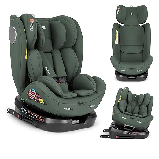 KikkaBoo Silla Coche Bebé Grupo 0 1 2 3 i-MOOVE 2, i-Size 40–150 cm con ISOFIX, 360° Giro, Reclinable, Reposacabezas Ajustable, Verde militar