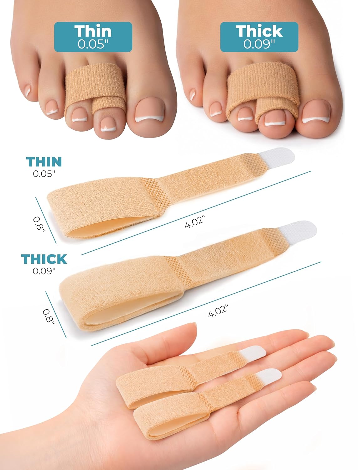 Homergy Hammer Toe Corrector & Straightener, 4-Pack Toe Tape for Women | Breathable non-slip wraps, washable, for mallet, claw and crooked toes, fits men, wear under socks or shoes