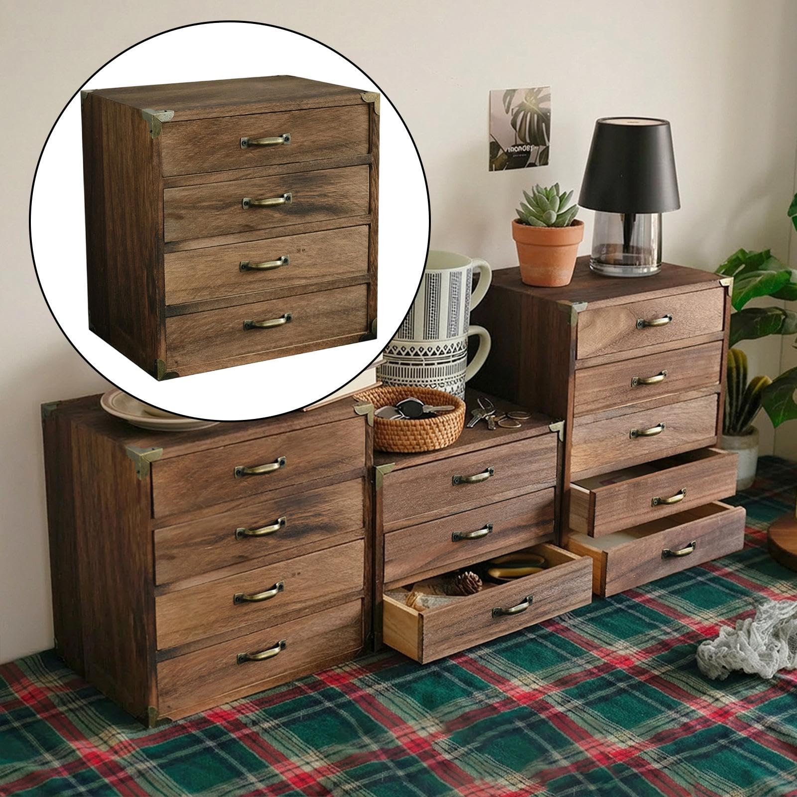 Robusto Organizer per Cassetti Da Scrivania in Legno in Stile Retrò per