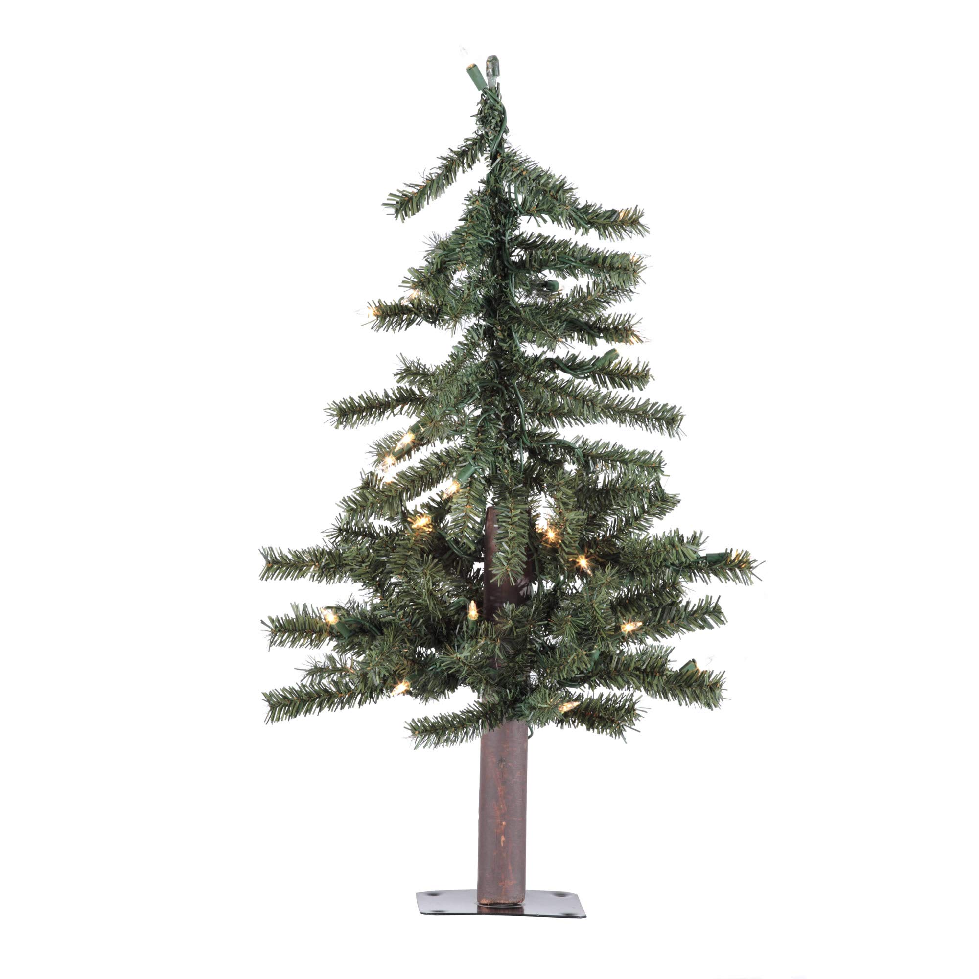Vickerman2' Natural Alpine Artificial Christmas Tree, Warm White LED Lights - Faux Christmas Tree - Seasonal Indoor Home Decor