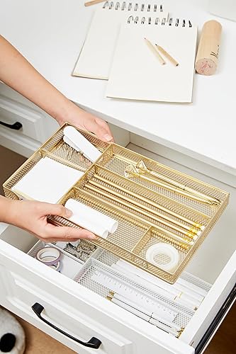 Miniatura 4 de Annova Bandeja organizadora de cajones de escritorio para organización de oficina, malla metálica, bandeja de almacenamiento con separadores para