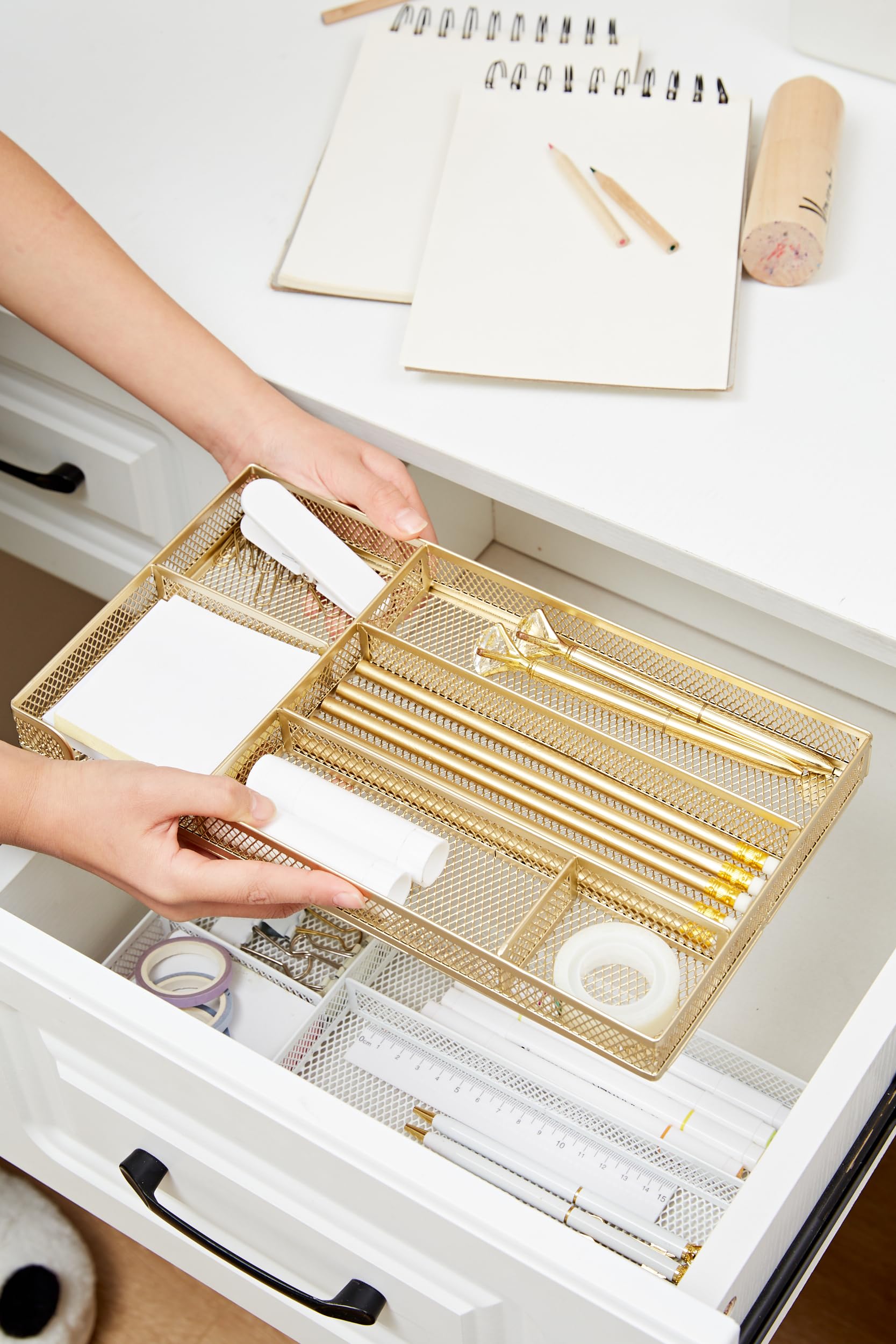 Annova Desk Drawer Organizer Tray for Office Organization, Metal Mesh - Image 4