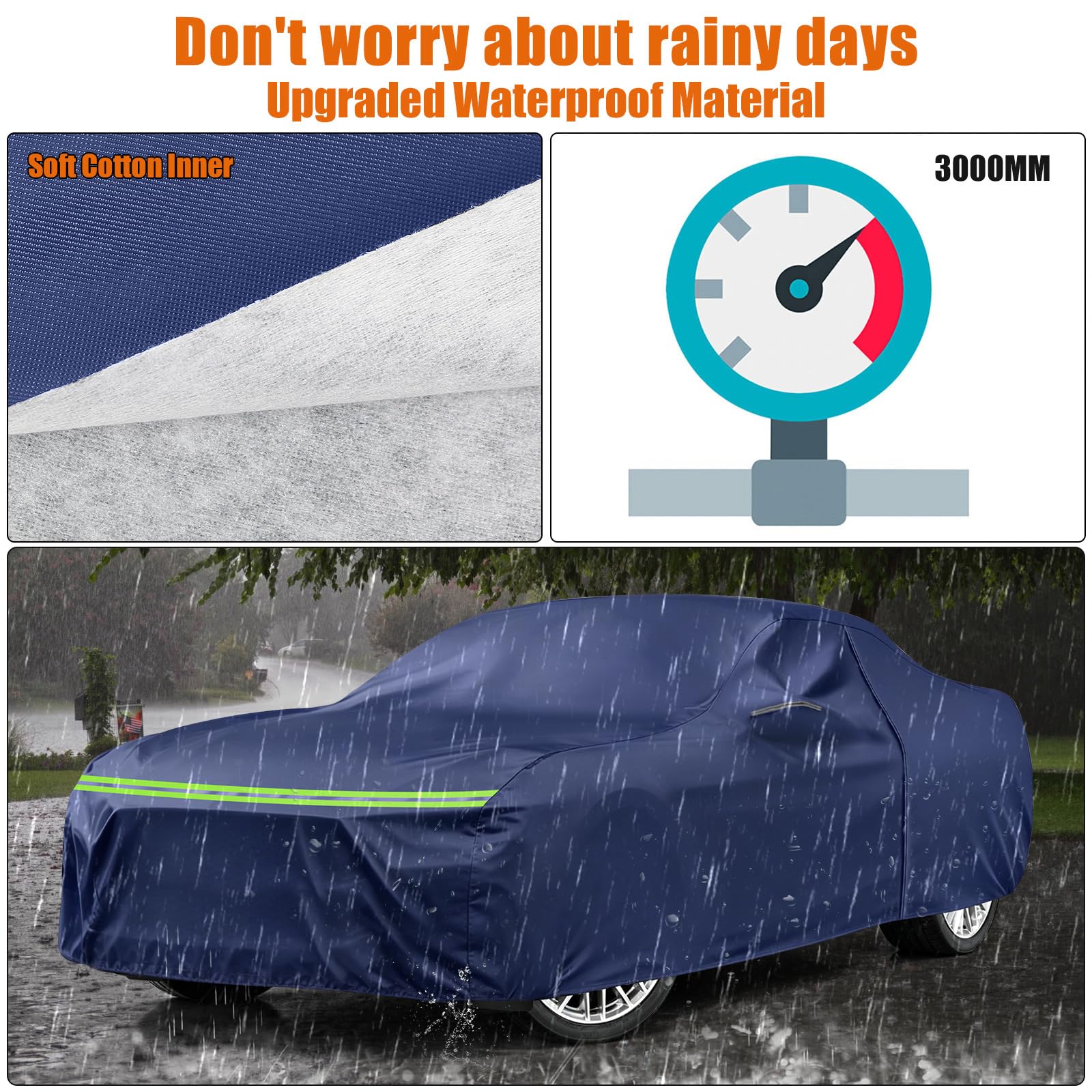 wasserdichte Autoabdeckung für Ford Mustang 2005-2026, Blau | Allwetter Vollgarage Autoplane Auto Abdeckplane Winter Sommer Garage Outdoor Abdeckung mit Winddichten Bändern