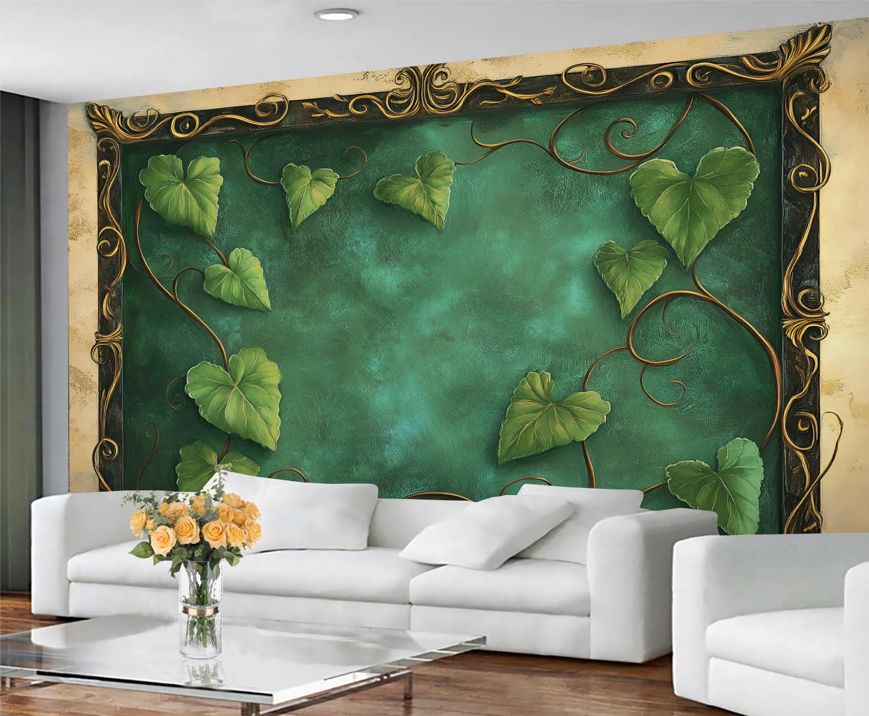 GIVLWF Leaves Wallpaper & Room Decor, Green Leaves Wallpaper for Living Room, Vintage Bedroom Wall Paper, Non Self Adhesive Wall Mural & Home Decor — image 1
