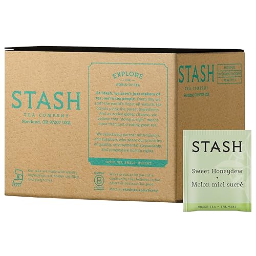 Stash Tea Sweet Honeydew Green Tea - Té de alta calidad con cafeína, sin OMG, verificado por proyecto sin ingredientes artificiales, 100 unidades