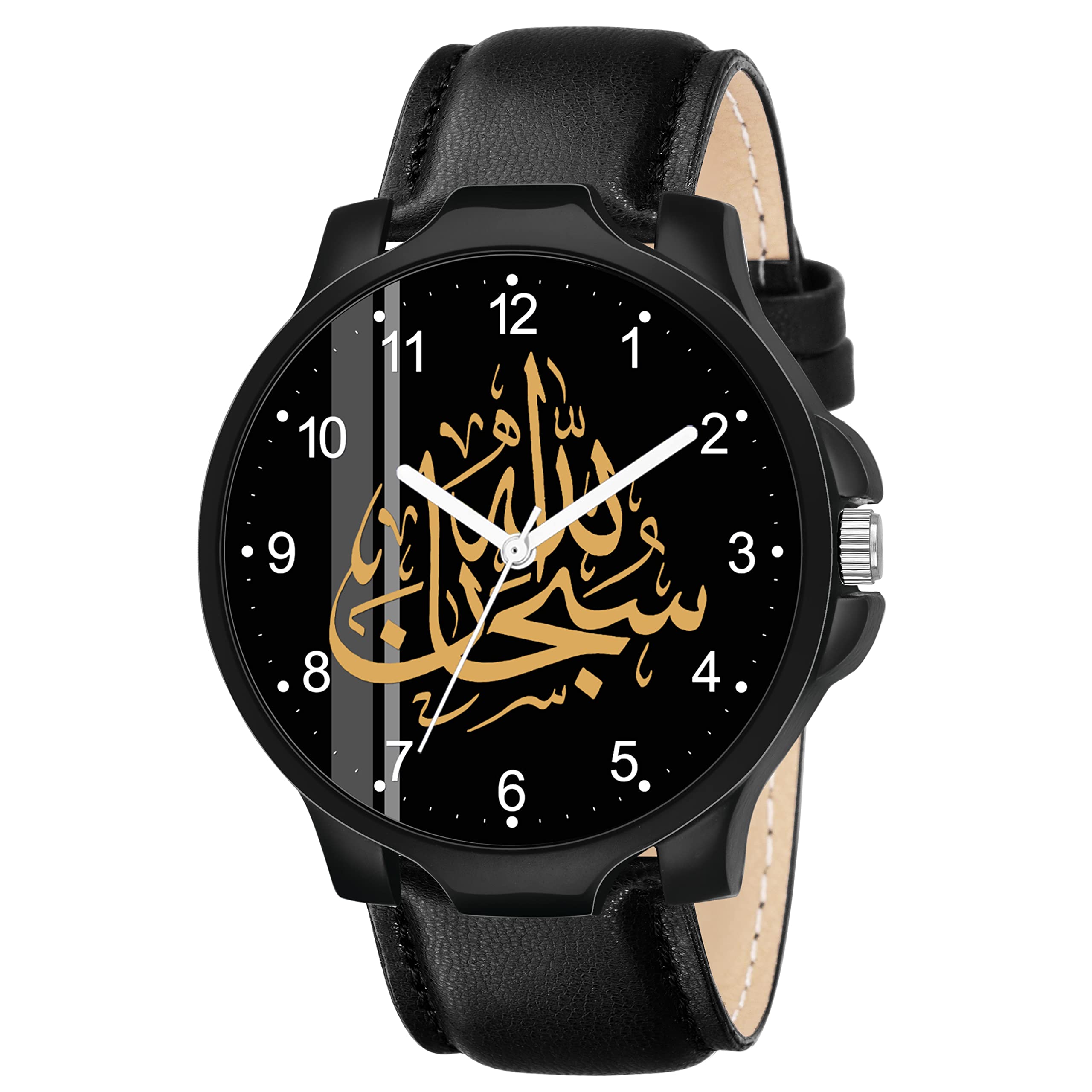 Risentshop Analogue Islamic Subhan Allah Design Round Numeric Dial Latest Fashion Attractive Black Leather Strap Stylish Wrist Watch for Men and Boys, Pack of 1 - NUM1016BKL (B0C6KPSP6G) Amazon Price History, Amazon Price Tracker