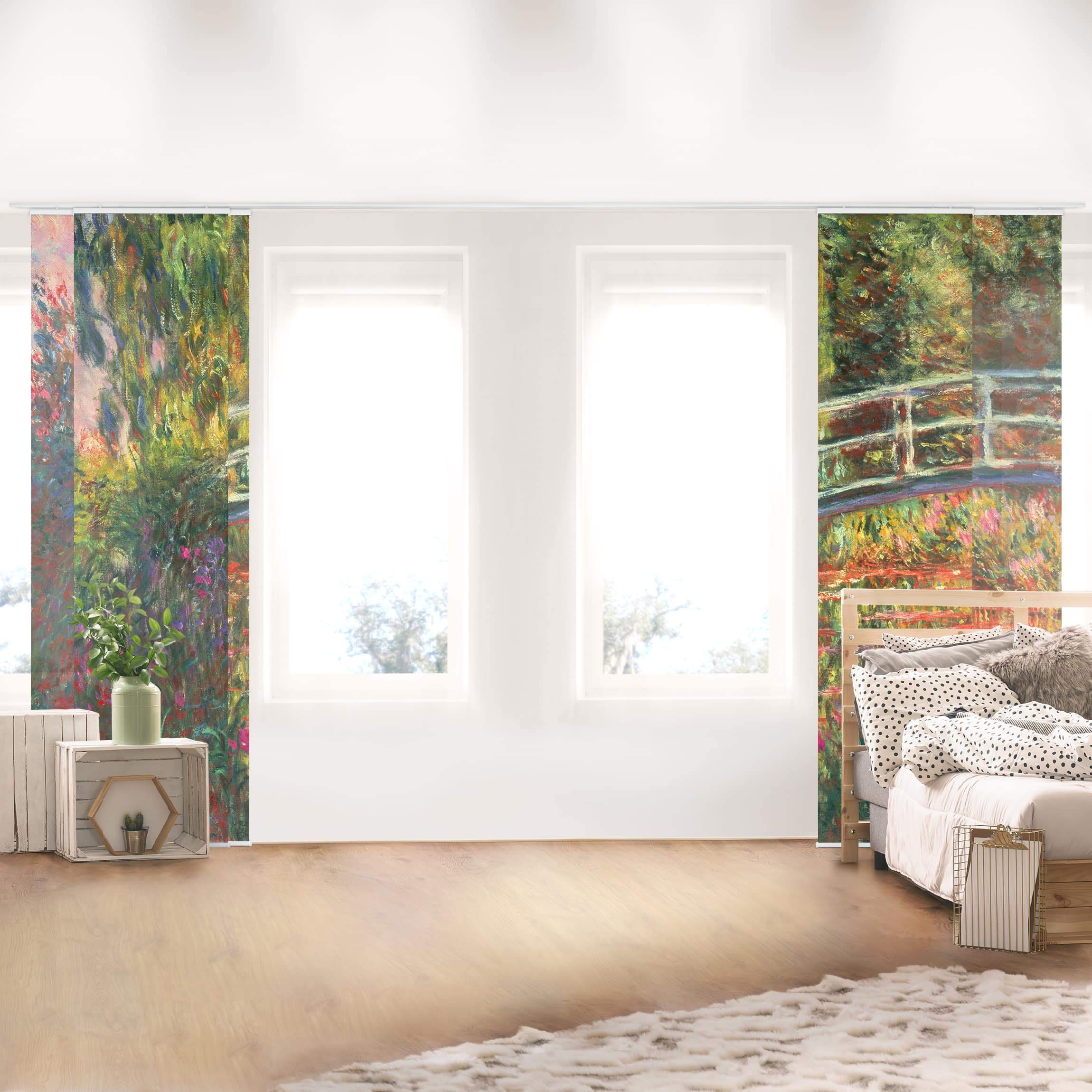 Schiebegardine halbtransparent 60er Paneel Klett Wald Textil lichtdurchlässig - Blumenwiese Modern Flächenvorhang Wohnzimmer Schlafzimmer 2101 (300x250 cm - 5er Set)