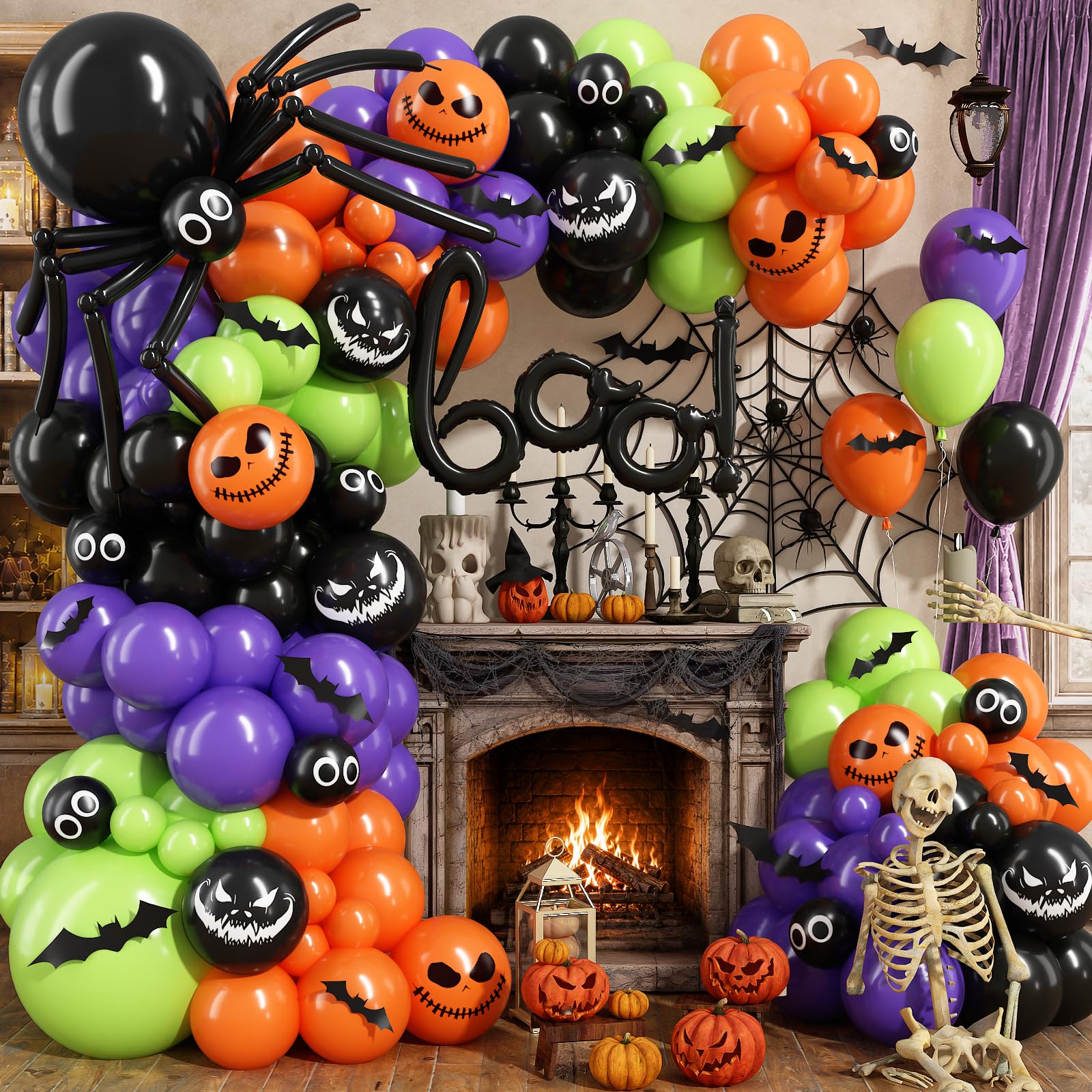 120 Pcs Halloween Balloon Garland Arch Kit with Big Spider DIY BOO Balloon
