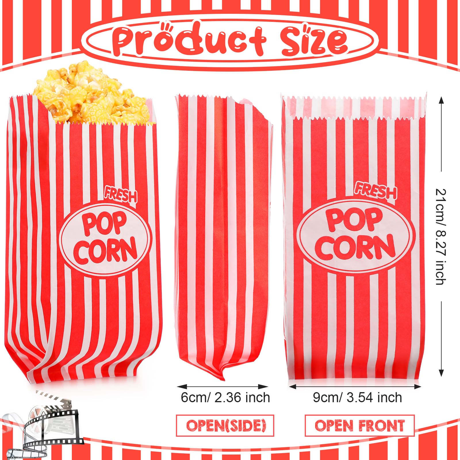 Vesici 1500 Stück Papier-Popcorn-Tüten, 28 ml, einzelne Portionen, Popcorn-Snacktüten für Popcorn-Maschine, Küche, Party, Kino, Karneval, Party, Dekorationen