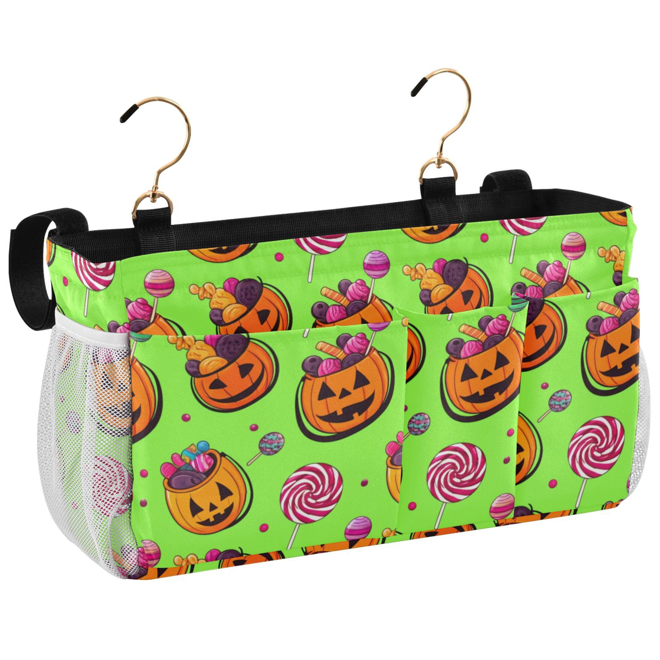 Burbuja Pumpkins with Halloween Candy Bedside Caddy Hanging Storage Organizer with 2 Straps and Hooks for Home College Dorm Bunk Bed Hospital Bed Crib