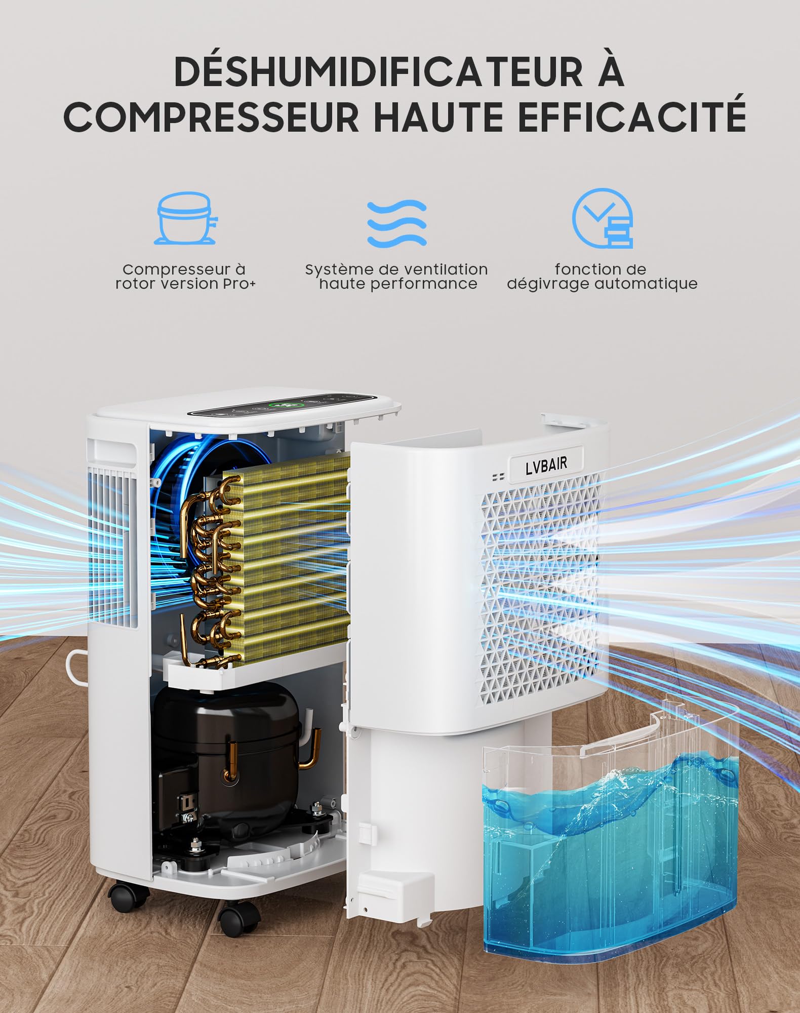 Deshumidificador eléctrico de 12 l/día, potente deshumidificador, ahorro de energía, portátil, 3 modos y control inteligente de humedad, deshumidificador eléctrico