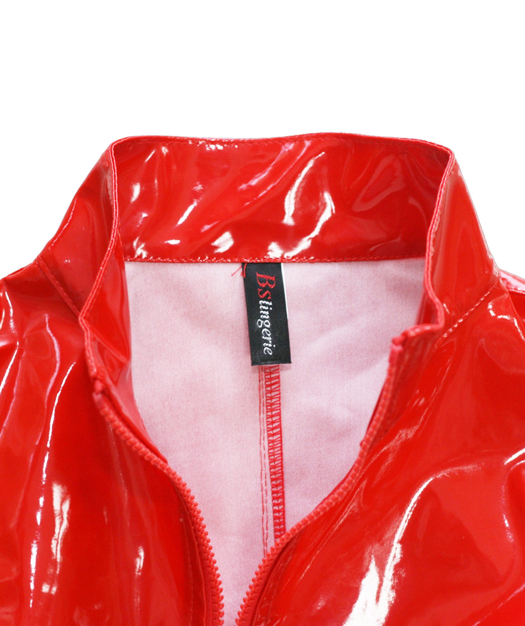 bslingerie Sexy Wet Look PVC Zip Up Clubwear Bodysuit Teddy: Red X-Large