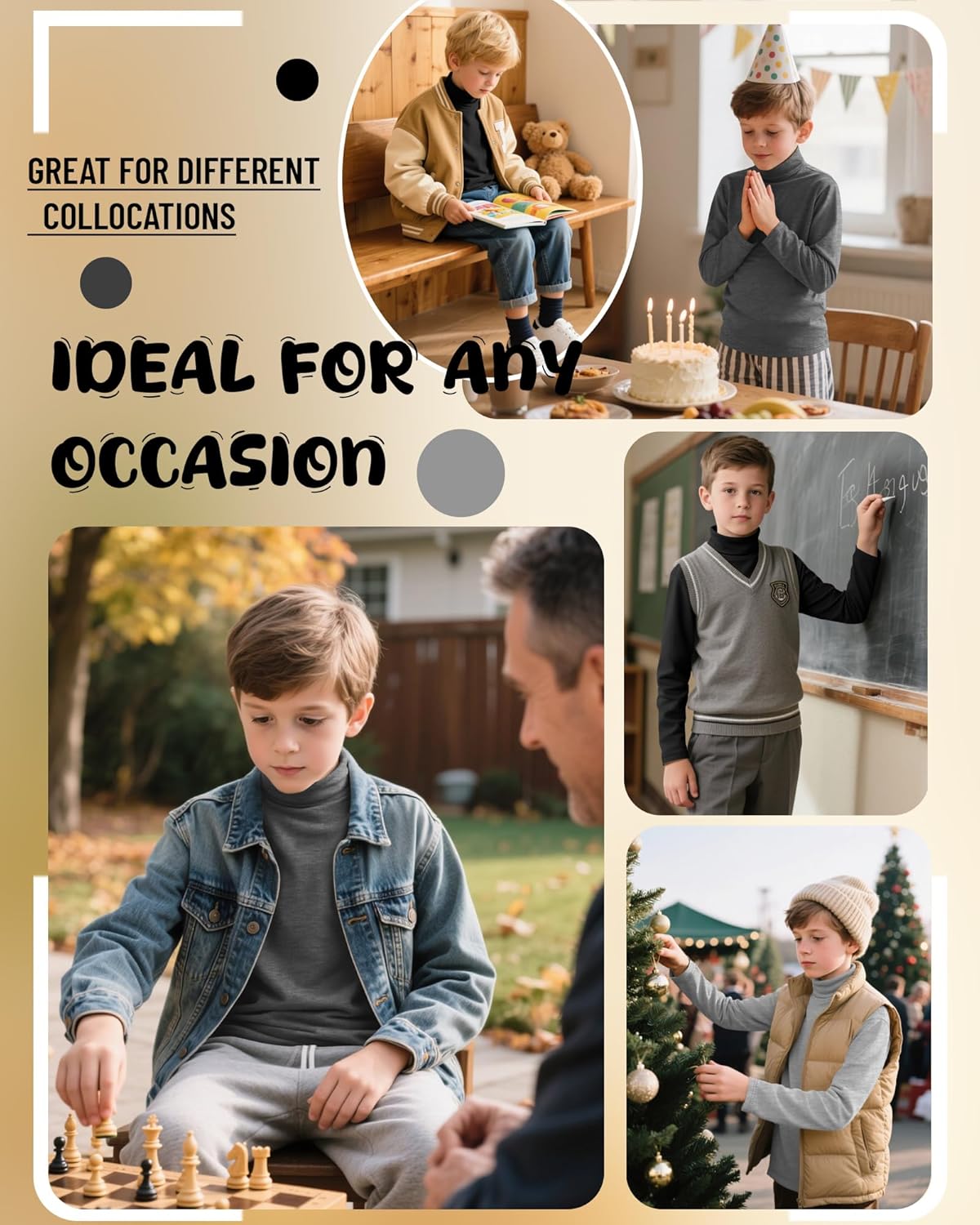 3 Pack Boys Turtleneck Tops Kids Long Sleeve Shirts Turtle Neck Pullover Undershirt Youth Basic Layer Warm Tops - Image 6