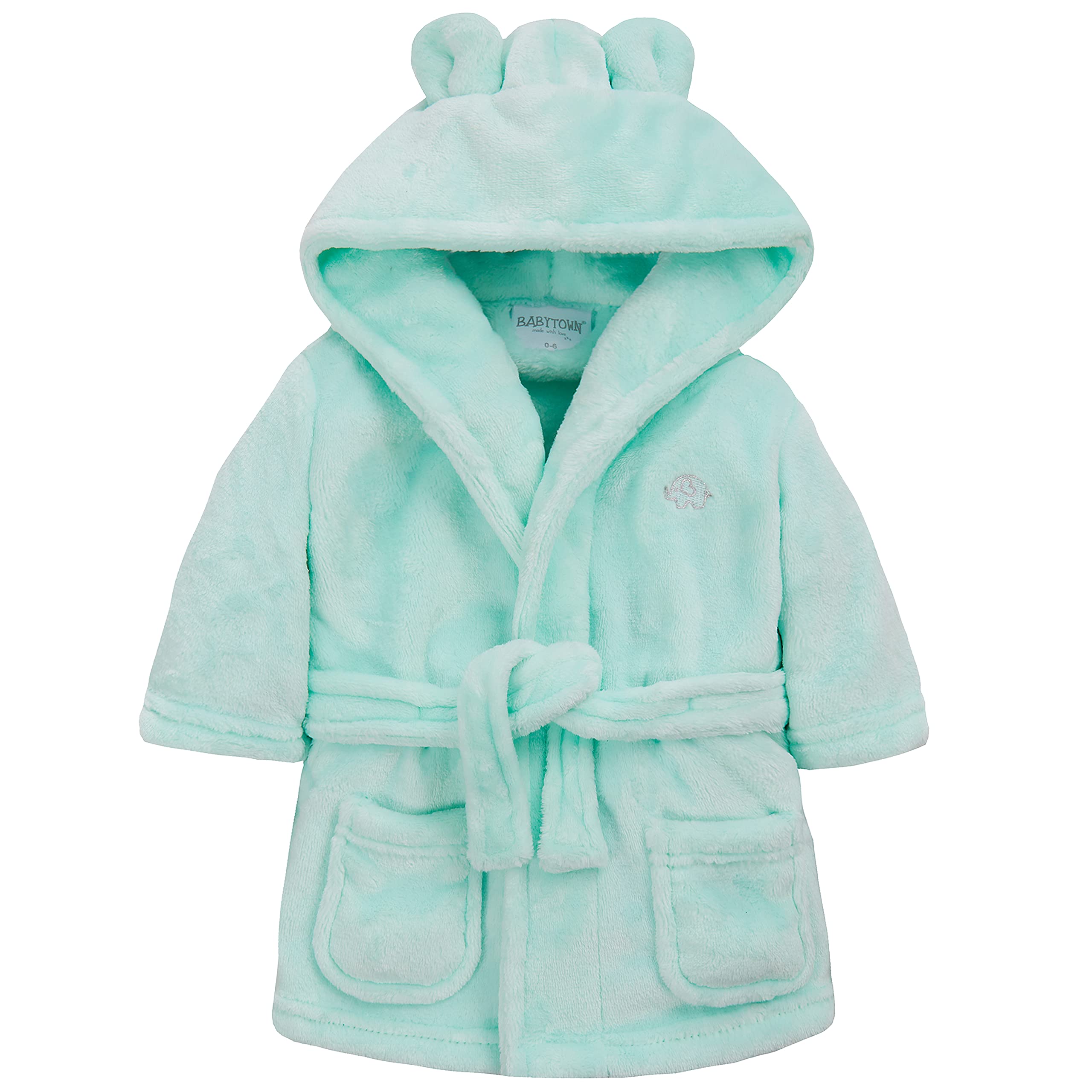 Metzuyan Women's Green Elephant Baby Girls Boys Dressing Gown Fleece Snuggle Robe Hooded Novelty Newborn Gift Green 0-6 Months