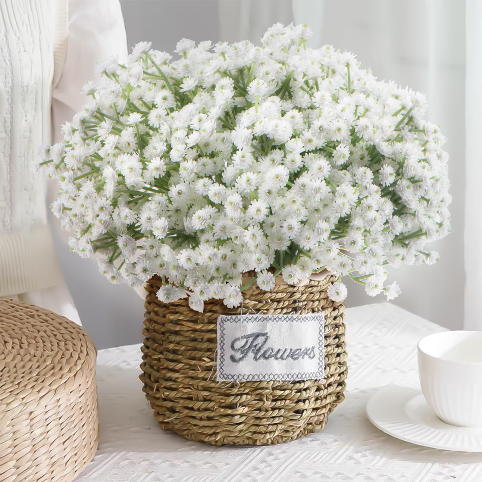 DBCMEW 25pcs Artificial Flowers, White Gypsophila Babys Breath Faux Flowers, 35cm/13.78in Long