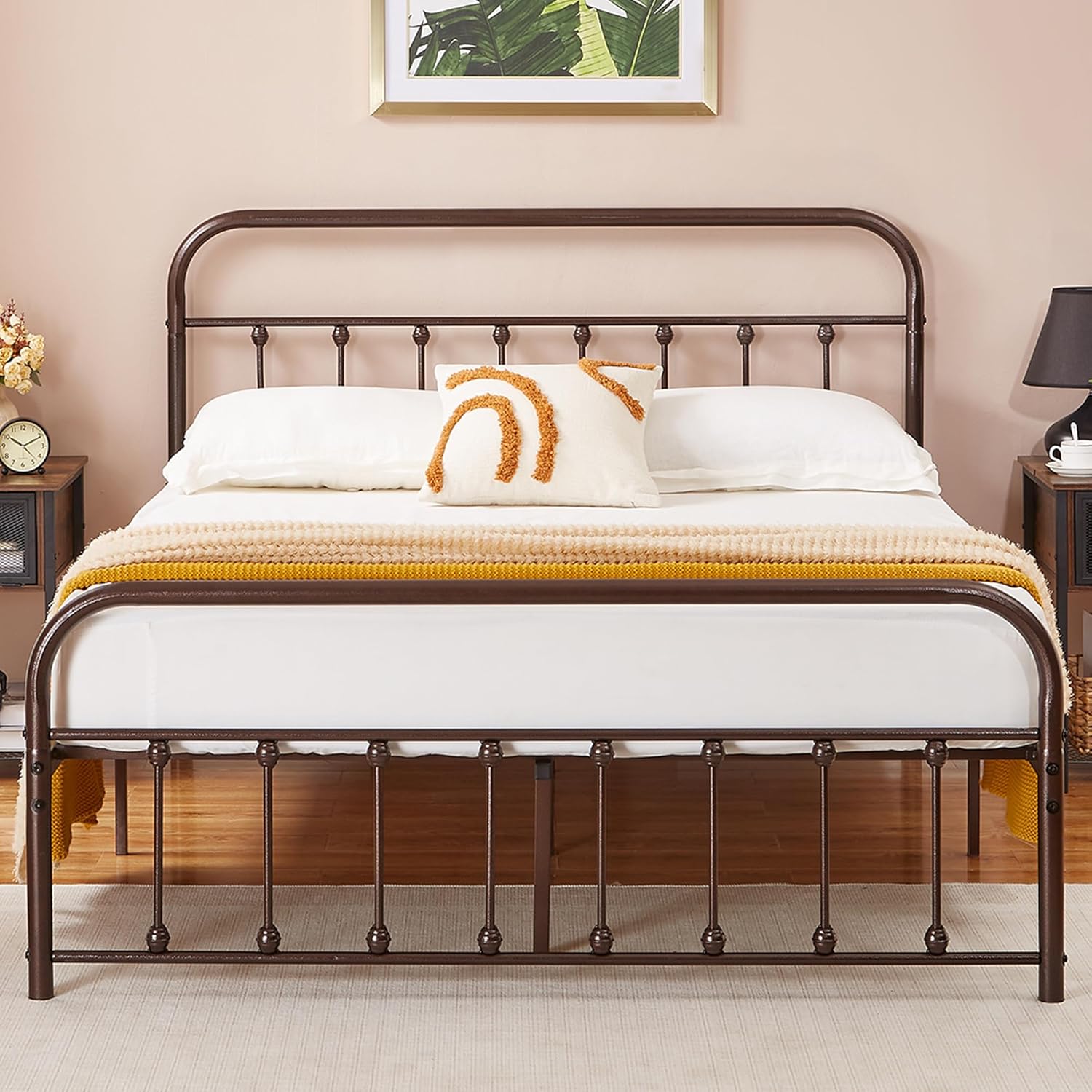 VECELO Bed Frame, Queen Size Metal Platform with Headboard & Footboard, Premium Steel Slat Support Mattress Foundation,No Box Spring Needed Victorian Purple Bronze Queen