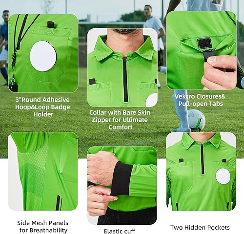 Miniatura 2 de CUTIEHON Camiseta de árbitro de fútbol, camiseta oficial de árbitro de fútbol profesional de manga larga, con un soporte para insignia y bolsillos