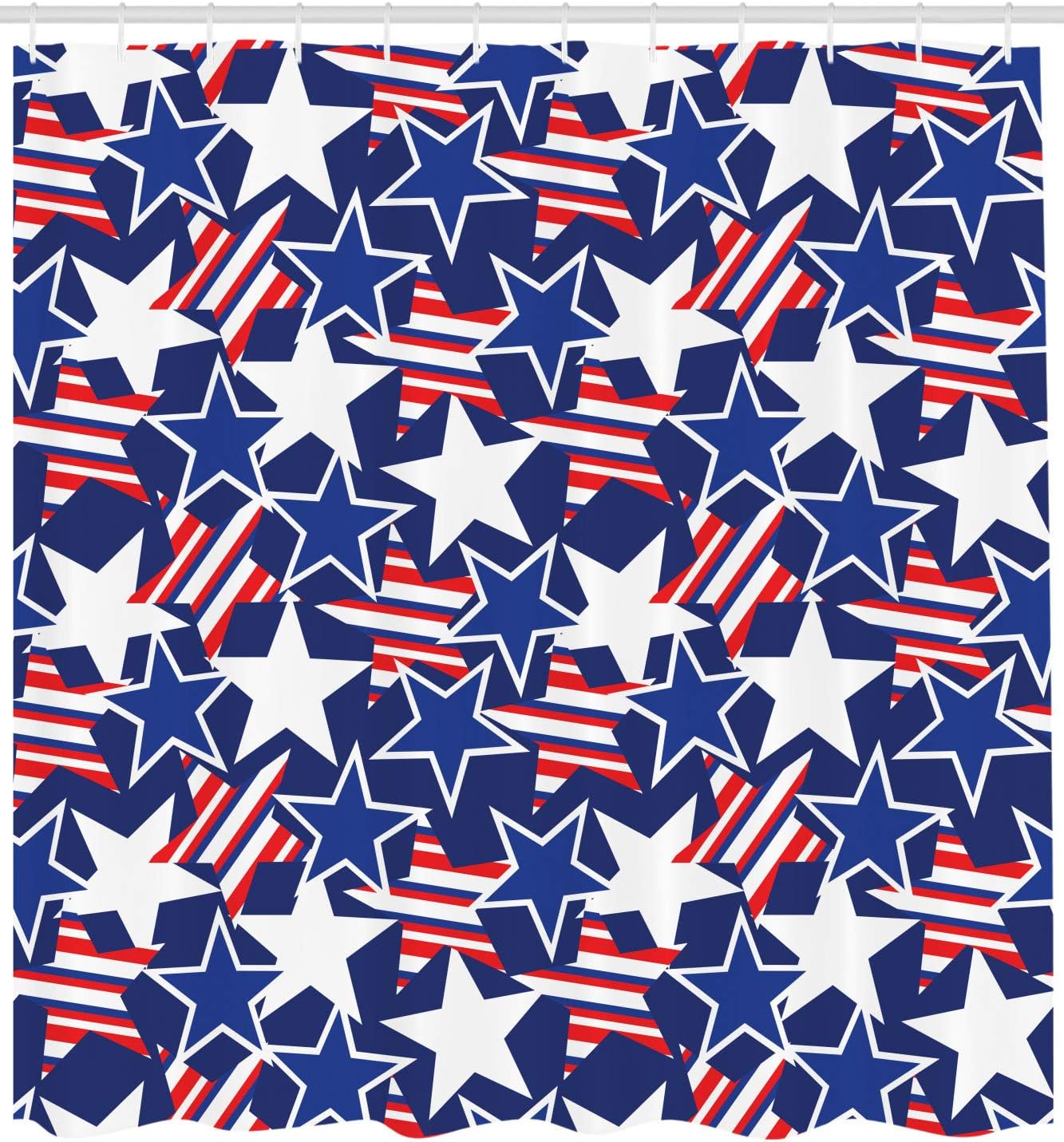 Ambesonne 4th of July Shower Curtain, Stars and Stripes of Liberty and Freedom American Theme Pattern, Cloth Fabric Bathroom Decor Set with Hooks, 69" W x 70" L, Red White