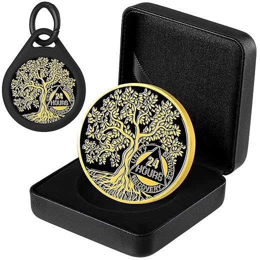 LuluCircle Gold Plated Sobriety Coin with Twisted Tree of Life Design - AA Chips and Alcoholics Anonymous Gifts - Perfect for Celebrate Recovery and Sobriety Gifts