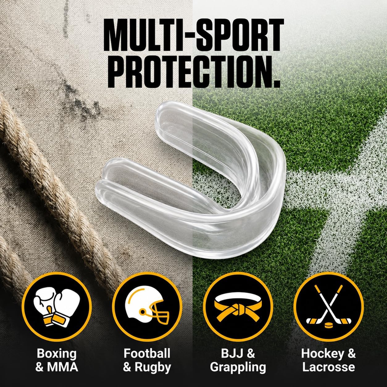 Amber Fight Gear Professional Boil & Bite Mouth Guard – Custom Fit Mouthpiece for Boxing, MMA, BJJ & Football – BPA-Free Breathable Sports Protection for Youth & Adults – Clear - Pack of 100