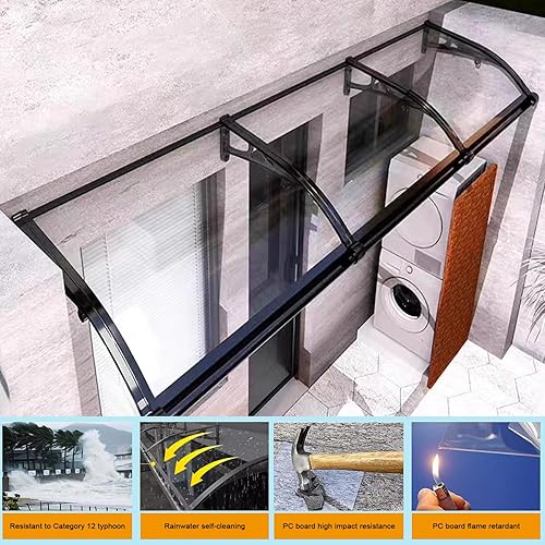 Miniatura 6 de Toldo curvado para ventana, con fregadero, cubierta de policarbonato transparente, toldo de jardín, patio, porche, toldo, protección UV, lluvia,