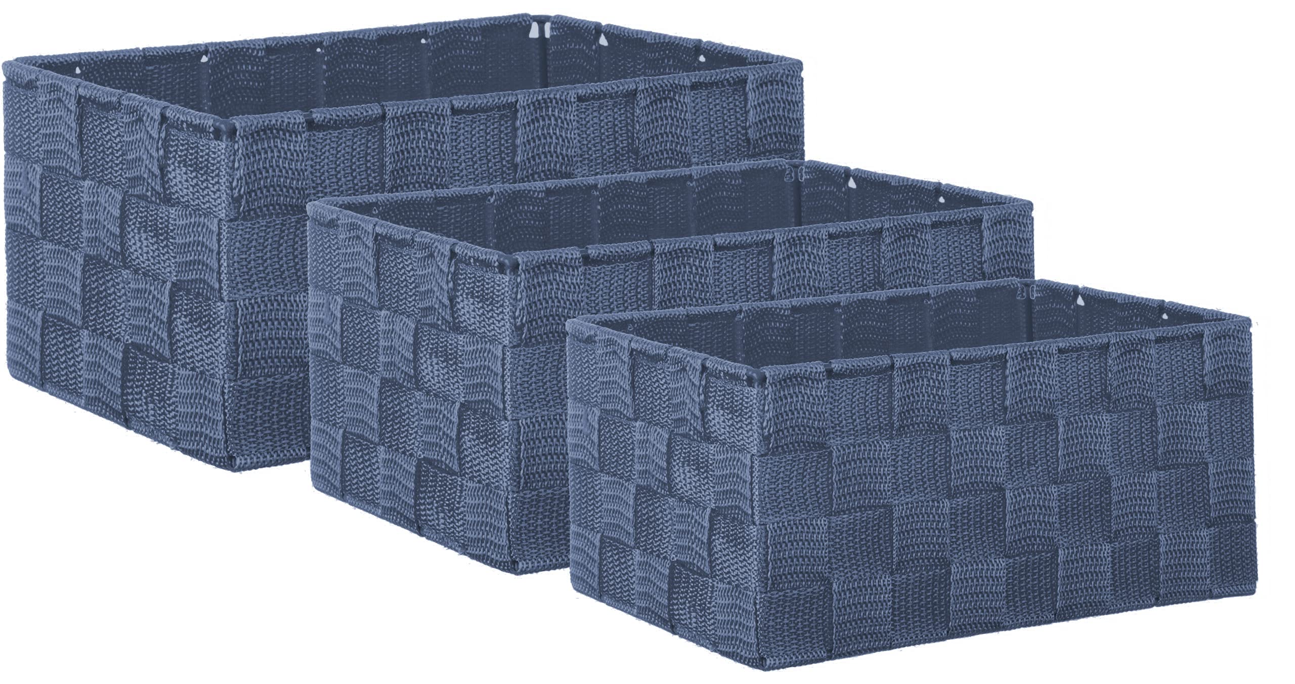 Lote de 3 Cajas de Almacenaje 23 cm, 21 cm, 19 cm Cesta de Almacenamiento sin Tapa Estantería Organizadora Aspecto Ratán - Aguamarina