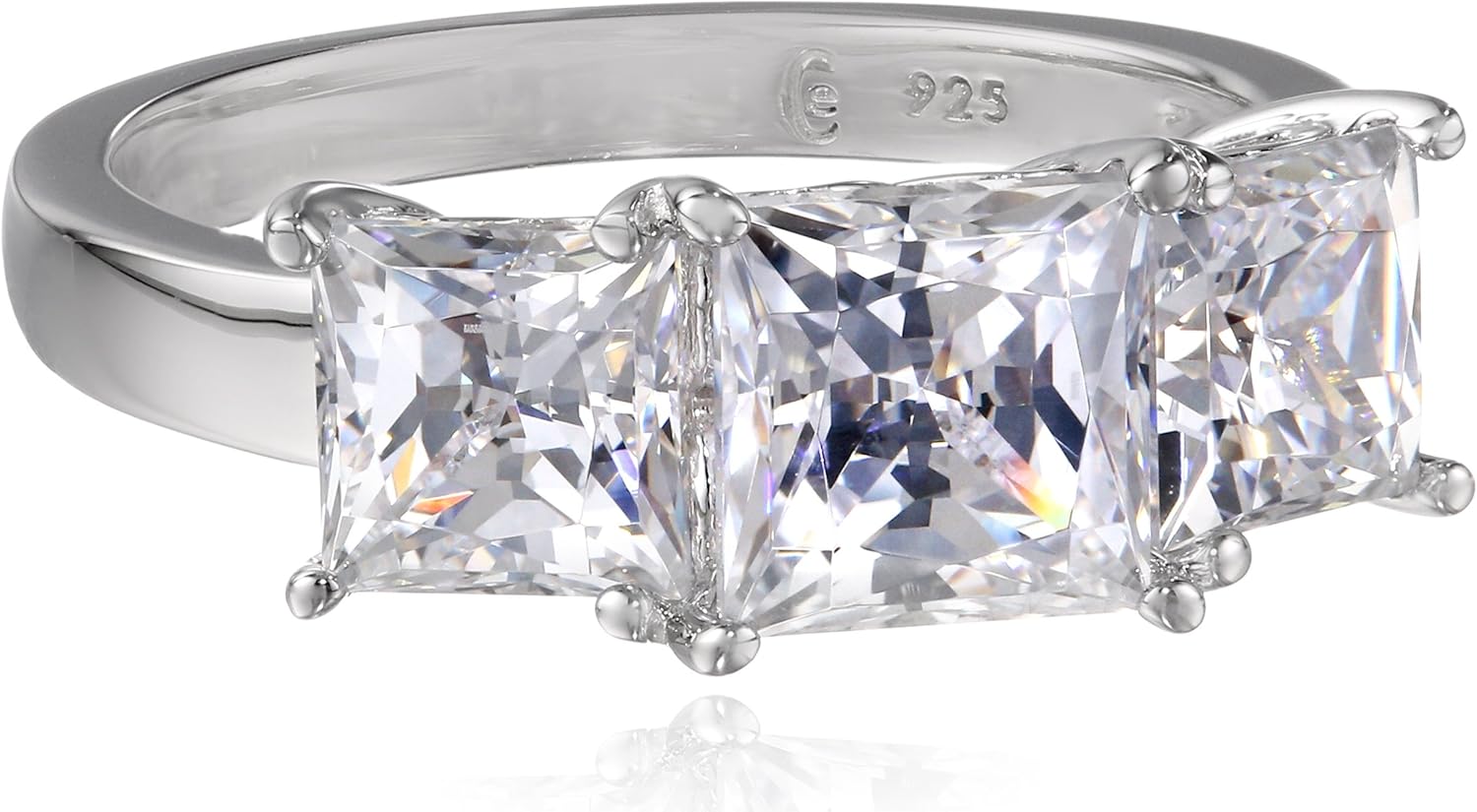 Platinum or Gold Plated Sterling Silver Princess-Cut 3-Stone Ring made with Swarovski Zirconia : Clothing, Shoes & Jewelry