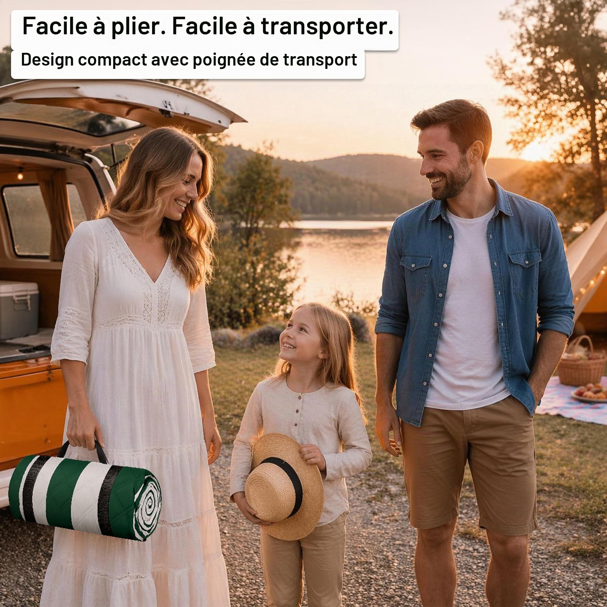 HOEL Couverture Pique Nique 200x200 cm - Serviette de Plage XXL - Grande Tapis Picnic Imperméable Pliable