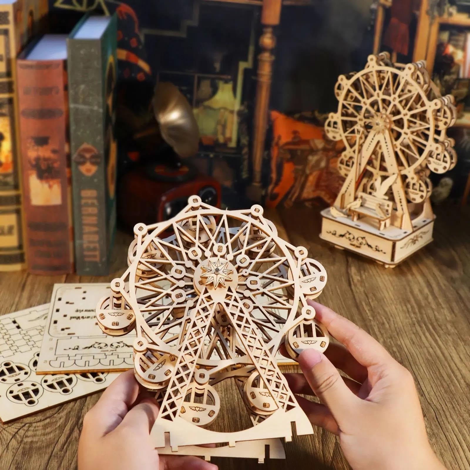 Caja de música Regalos Rompecabezas De Madera 3D Caja De Música Noria Manualidades DIY Kits De Modelos Hechos A Mano para Regalos De Cumpleaños
