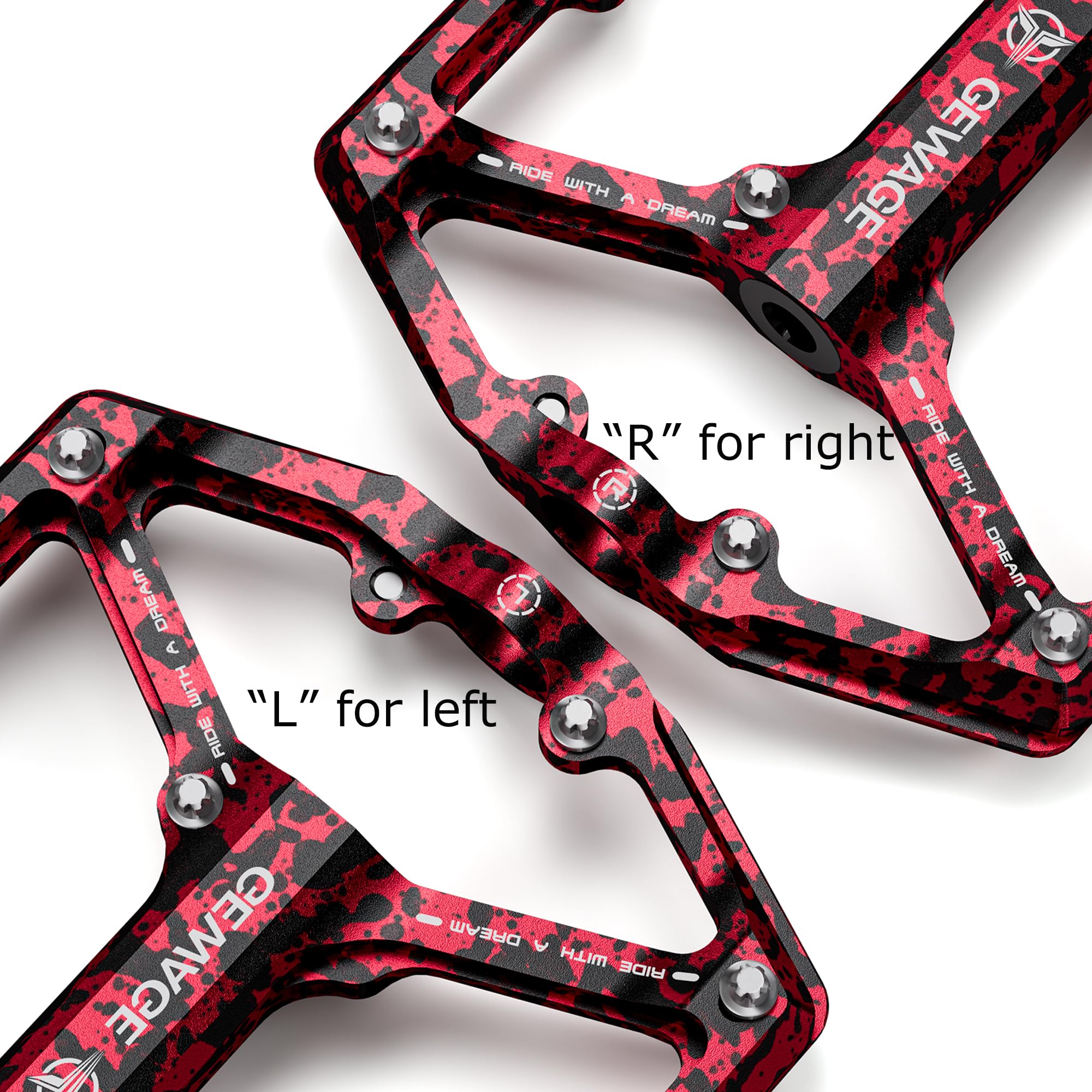Road/Mountain Bike Pedals - 3 Bearings Bicycle Pedals - 9/16” CNC Machined Flat Pedals with Removable Anti-Skid Nails (Camouflage-Red) - Image 4