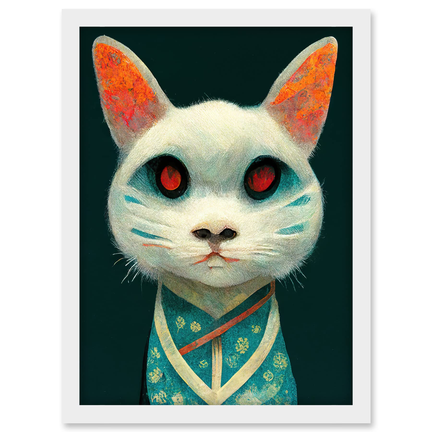 Doppelganger33 LTD Nihonga Kimono Cat Japanese Illustration Artwork Framed A3 Wall Art Print
