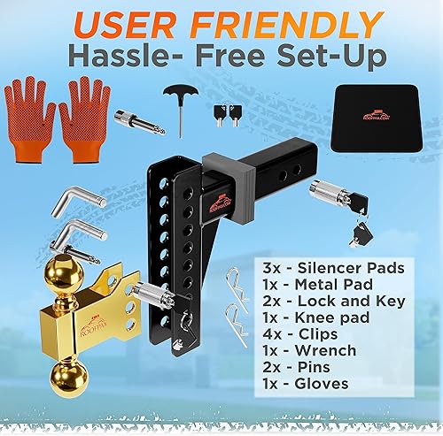 Miniatura 2 de RoofPax Soporte de bola de enganche de remolque ajustable (bola de 2 x 2 516 pulgadas) de 8 pulgadas, soportes de bola de remolque de caída