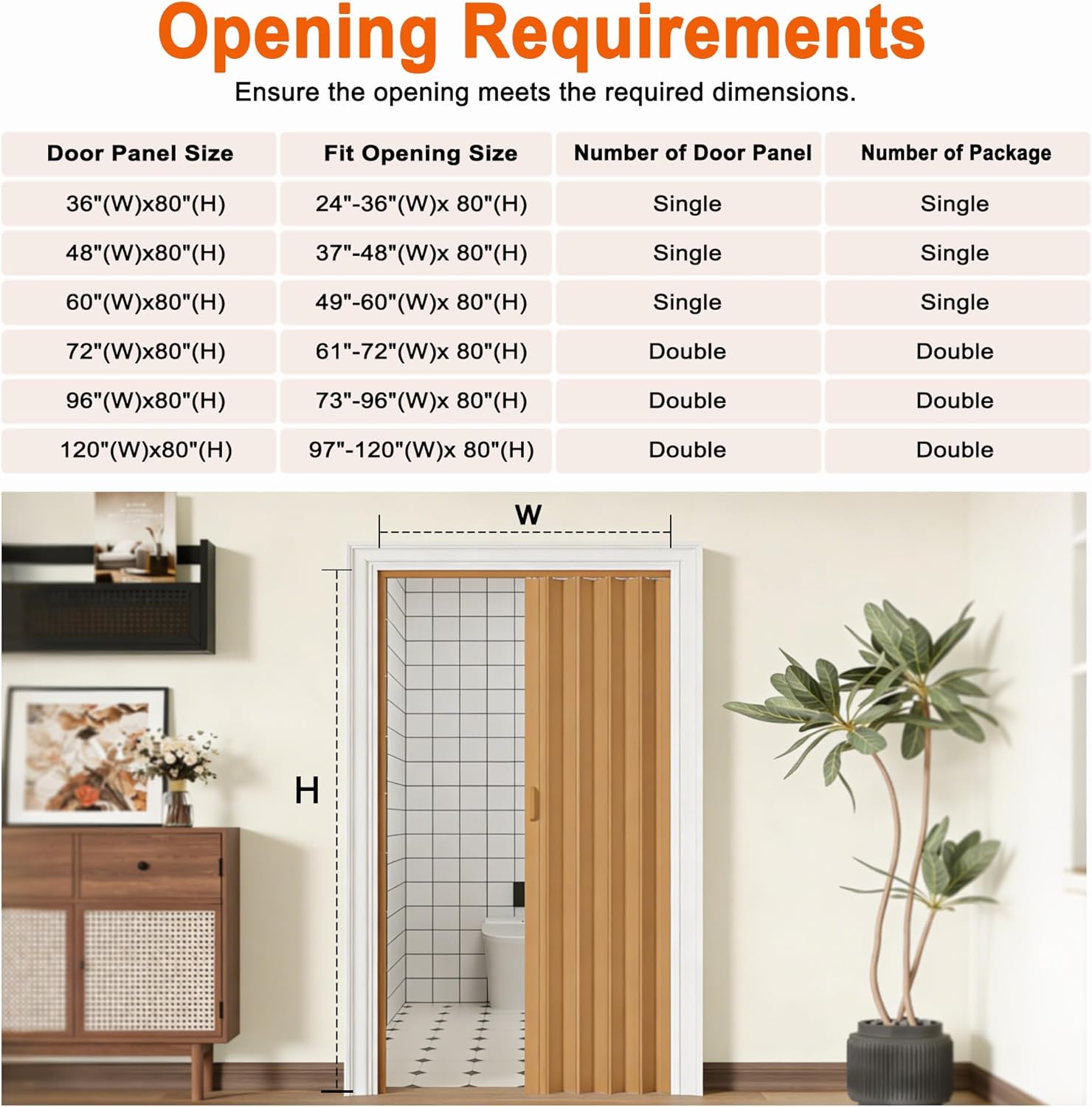 72" x 80" PVC Accordion Doors for Doorway - with Upgraded Roller & Handle & Complete Hardware, Interior Multifold Accordion Folding Doors for Closet & Pantry, Easy Installation
