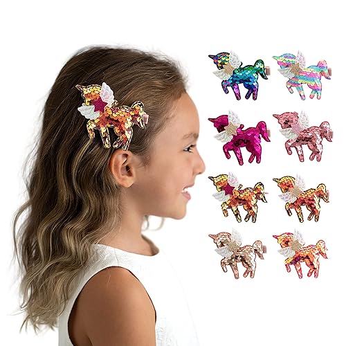 Miniatura 6 de Pinza para el pelo de cocodrilo de unicornio y lentejuelas para niñas, accesorio elegante para el cabello para cumpleaños, uso diario, vacaciones y