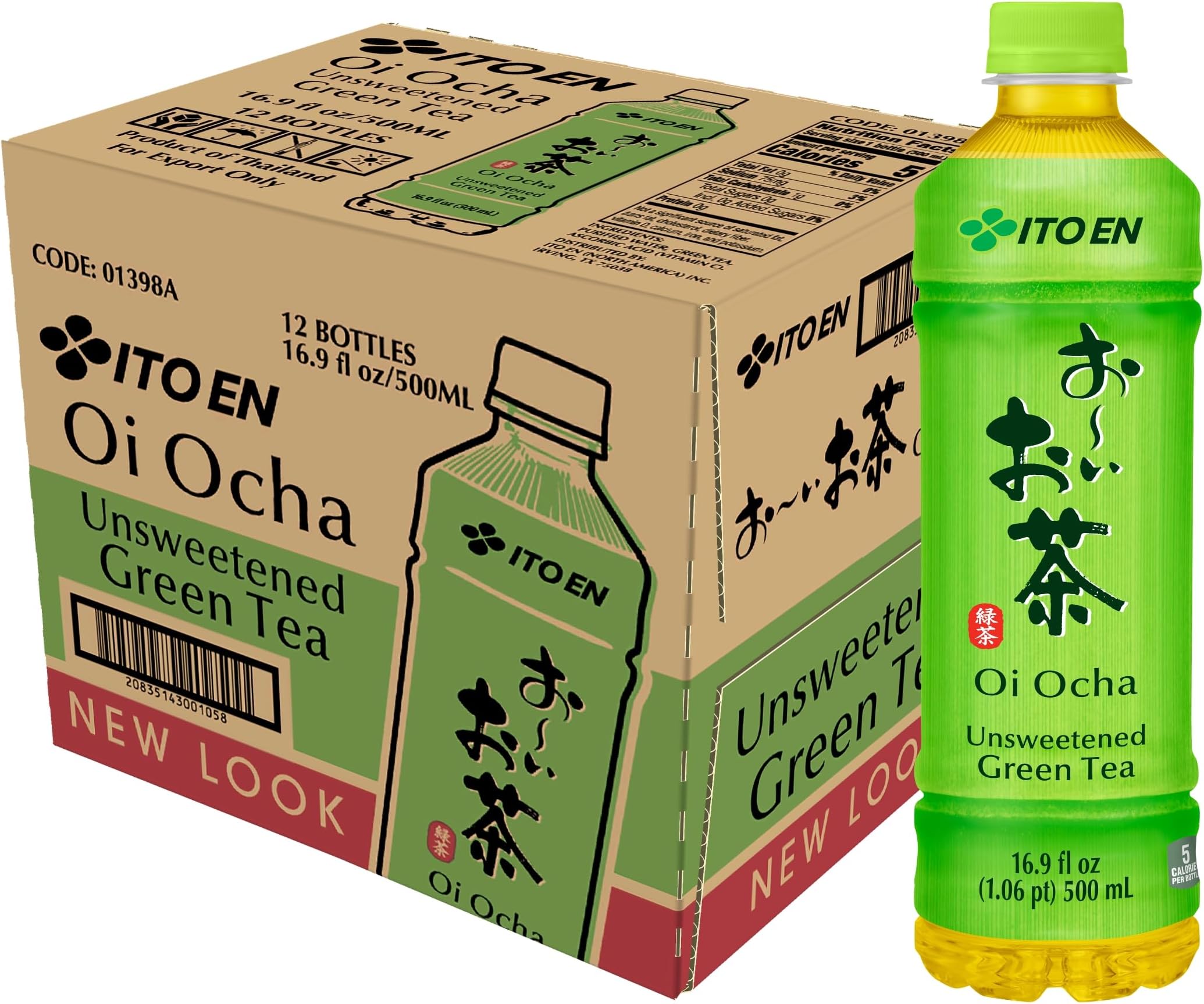 Ito En Tea Oi Ocha Green Tea, Unsweetened, 16.9 Ounce (Pack of 12)