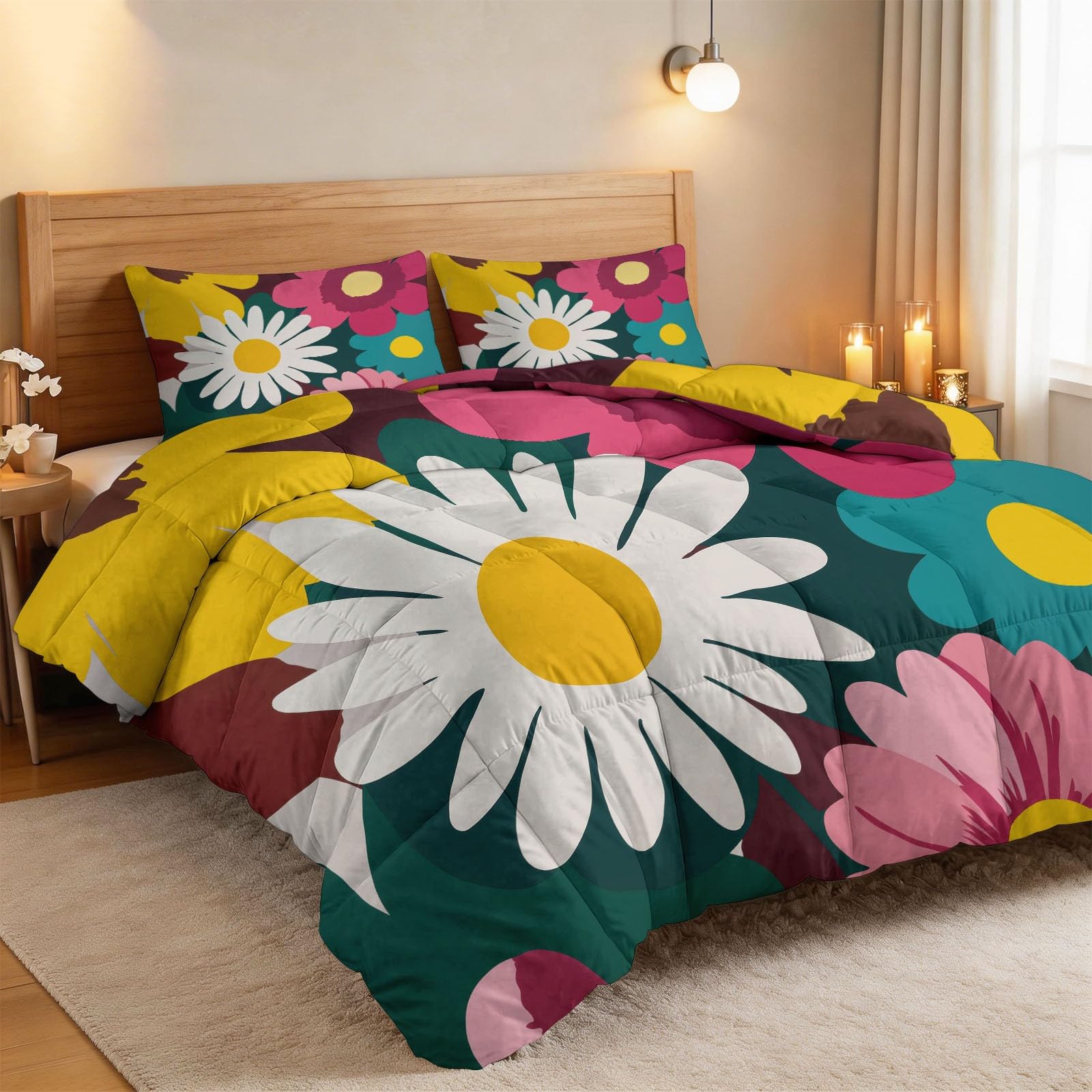 Generisch Überlappende Blumen Bettdecke 220 x 240 cm 4 Jahreszeiten Steppdecke, Pop-Art Waschbare Ganzjahresdecke Kinder Bettwaren Set Kinderzimmer Spielzimmer Bettdecke Ohne Bezug