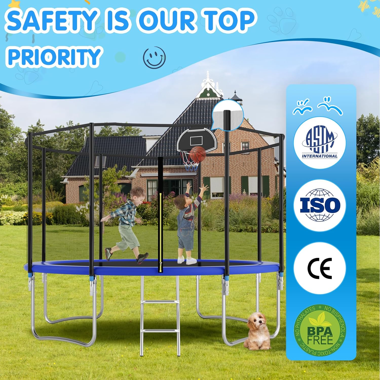 Tranpoline 16FT 14FT 12FT 10FT Outdoor Tranpoline for Kids and Adults,Tranpoline Weight Capacity 300-1000LBS with Safety Enclosure Net and T-Hook, Backyard Tranpoline for Family