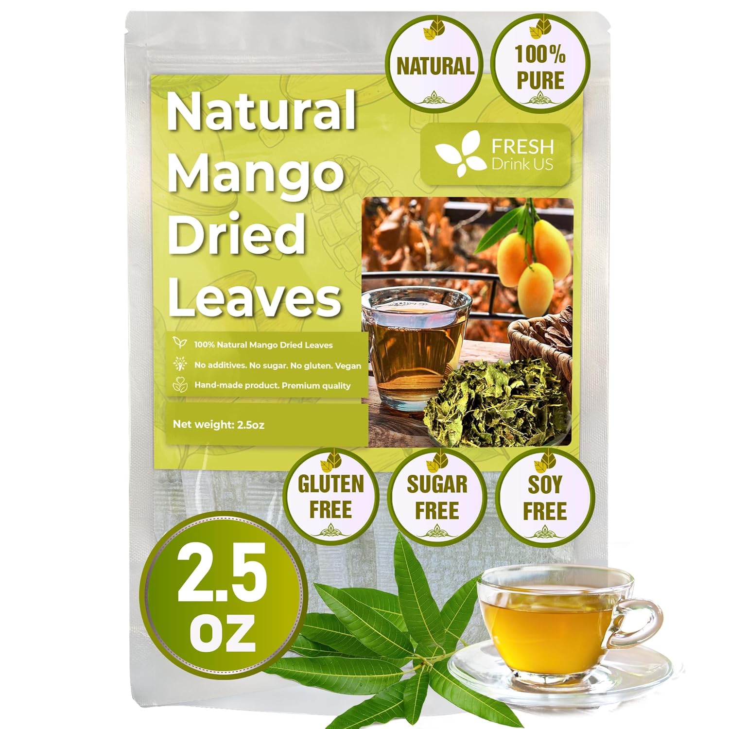 2.5oz Natural Mango Dried Leaves, 100 Pure Dried Mango