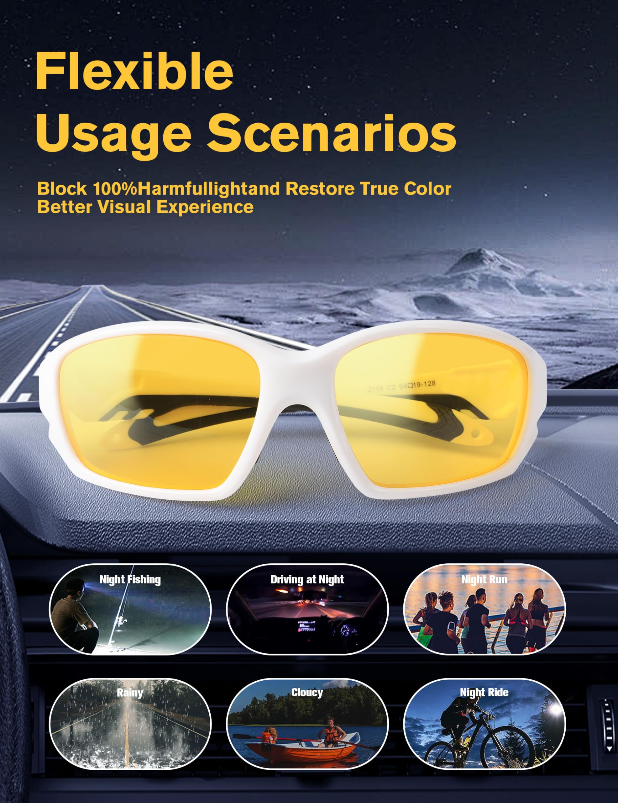 Lunettes de conduite de nuit pour homme : lunettes de vision nocturne HD anti-reflets TR90 Lunettes de conduite teintées jaunes pour la course à pied