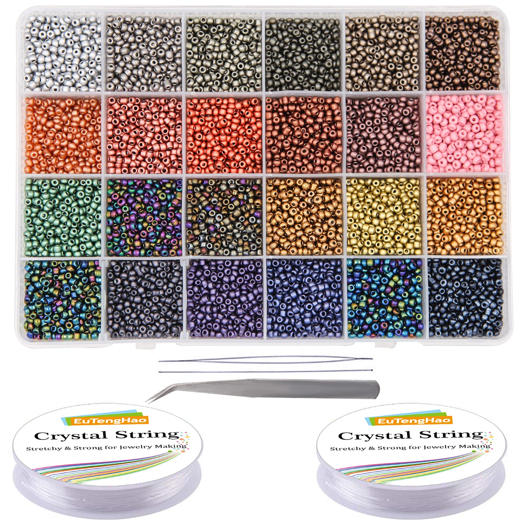 Perles de rocaille en verre EuTengHao 14448pcs avec cordons pour DIY