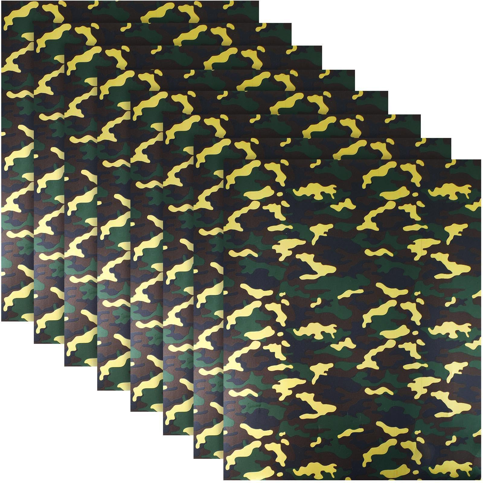 Vinyle transfert de chaleur camouflage lot de 8 feuilles thermocollantes pour t-shirt