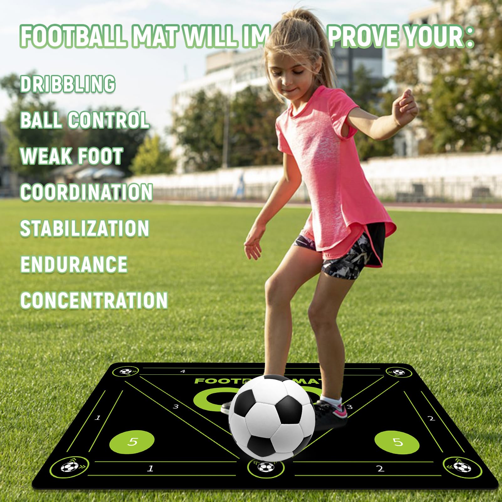 Soccer Training Mat, Agility Football Footwork Training Equipment Mat for All Ages to Improve Speed, Strength and Coordination, Video and Dynamic Manuals Included, Anti-Slip/Silent Soccer Mat